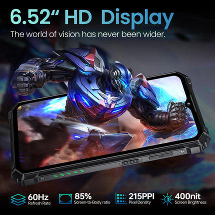 OUKITEL WP28E (2025) Android 14-10600mAh välistingimustes kasutatav nutitelefon ilma lepinguta, 16GB+64GB/1TB, 6.52" nutitelefon 13MP kaameraga, IP68 ehitusplatsi telefon, kahe SIM-kaardiga/NFC/GPS/OTG/Face ID/BT5.0 - roheline