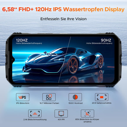 DOOGEE VMAXPRO 5G välistingimustes kasutatav mobiiltelefon 512 GB/TF 2TB + 32GB 22000mAh(33W) Android 14 välistingimustes kasutatav nutitelefon 6.58'' FHD+120Hz, 108MP+16MP+20MP öönägemiskaamera, IP68/IP69K ehitusplatsi telefon/WiFi 6/NFC/sõrmejäljelugeja