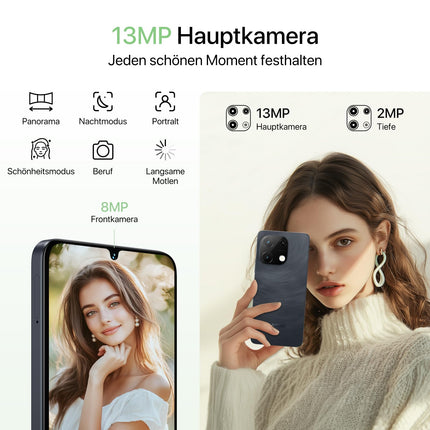 UMIDIGI G9T mobiiltelefon, Android 14 nutitelefon ilma lepinguta, 6,75 tolli 90Hz, 8 GB RAM 128 GB ROM 1 TB, 5000mAh, 13MP 8MP, kahe SIM-kaardiga 4G lukustamata mobiiltelefonid, sõrmejäljelugeja ja näotuvastus, GPS, 2,4G 5G WiFi must