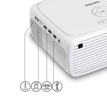 Philips NeoPix 200, projektor Full HD 1080p, kõrge kontrastsus, mitu pildikorrektsiooni paindlikuks paigaldamiseks, mitu HDMI-porti