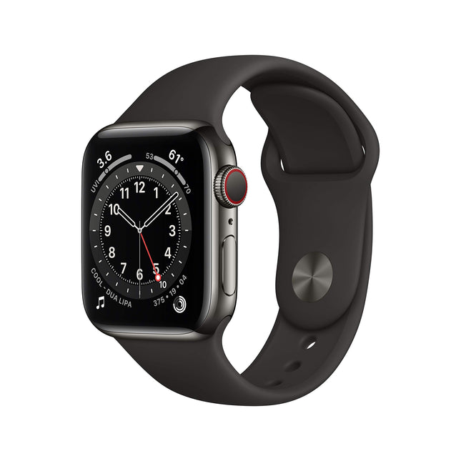 Apple Watch Series 6 (GPS + Cellular, 40MM) Graphite Stainless Steel Case with Black Sport Band (Refurbished)