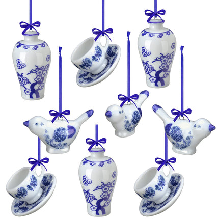 Funtery 9 Pieces Blue and White Porcelain Ornaments Chinoiserie Autumn Pumpkin Decor Hanging Pendants Christmas Decoration Ceramic Christmas Tree Ornaments for Christmas Autumn Decoration (Vibrant