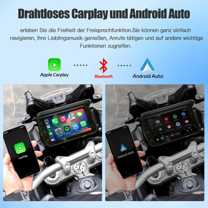 CARabc Apple CarPlay&amp;Android Auto 5 inch Motorcycle IPS Touchscreen, GPS Navigation Device/Portable Wireless/IPx7 Waterproof Anti-theft, Support for Siri/Google Assistant.