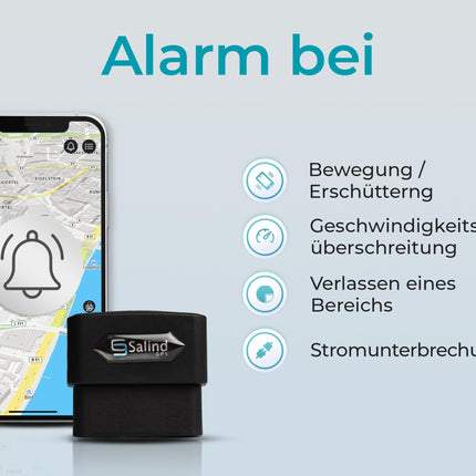 SALIND GPS-jälgija autodele, sõidukitele ja veoautodele OBD2-pistik - auto jälgimisseade asukoha määramisega - varguskaitse sõidukitele - reaalajas jälgimine veebis rakendusega (iOS-ile ja Androidile)