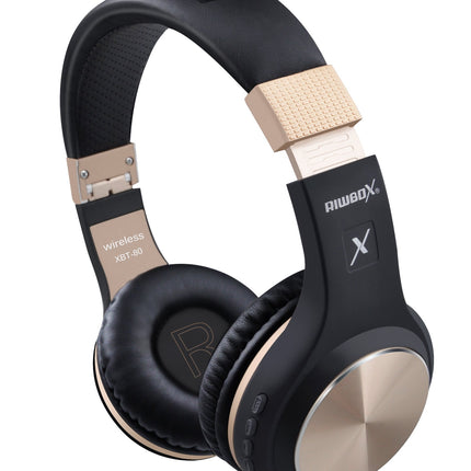 Riwbox Bluetooth kõrvaklapid, XBT-80 kokkupandavad juhtmevabad stereo kõrvaklapid mikrofoni ja helitugevuse regulaatoriga, kaabliga või ilma, arvuti/mobiiltelefonide/teleri jaoks (must ja kuldne)