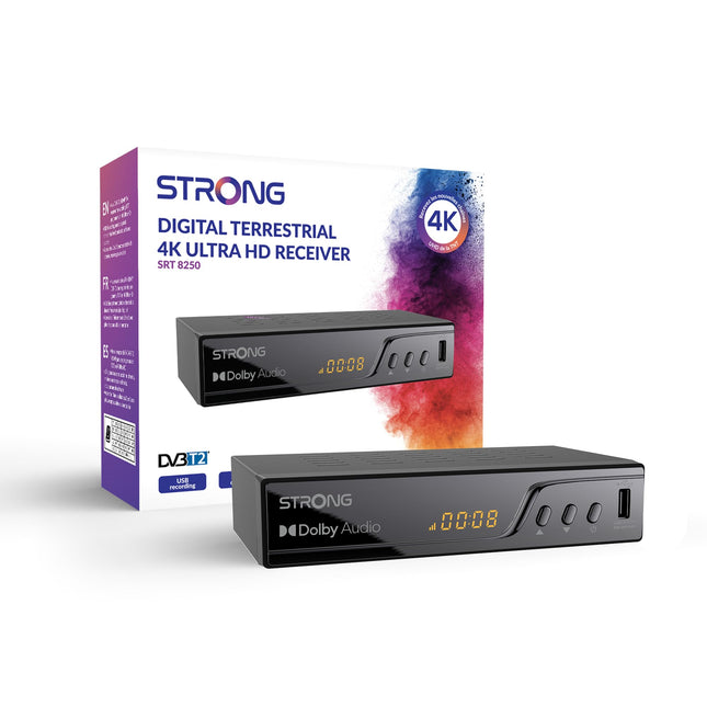 STRONG dekooder TNT UHD 4K | DVB-T2 | ühildub HEVC265-ga | USB-TV vastuvõtja/tuuner | Dolby Digital Plus | HDMI | Scart
