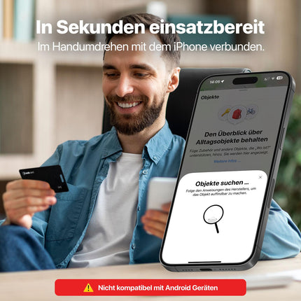 TRACKCARD® õhusildiga rahakotilaadne jälgimisseade | Laetav, nutikas ja veekindel | Ühildub Apple Find My (iOS) Bluetooth-jälgimiskaardiga rahakottide, passide ja pagasi jaoks