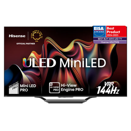 Hisense 65U7NQ 164 cm (65-tolline) televiisor, 4K Mini LED ULED HDR nutiteler, Quantum Dot, 120Hz/144Hz VRR, HDMI 2.1, Game Mode Pro, Dolby Vision IQ ja Atmos, Bluetooth, sisseehitatud Alexa, antratsiithall, [2024]