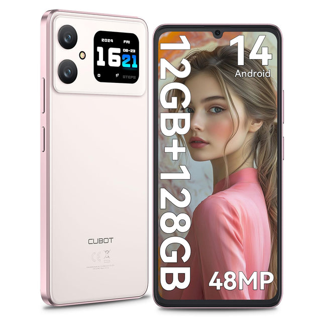 CUBOT A20 mobiiltelefon ilma lepinguta Android 14.6.8'' HD+ 12GB+128GB/1TB laiendatav odav nutitelefon, kahe SIM-kaardiga 4G SIM-kaardivabad mobiiltelefonid Octa-Core 90Hz, 48MP+16MP, 5100mAh, 1.83'' tagumine ekraan, OTG-roosa