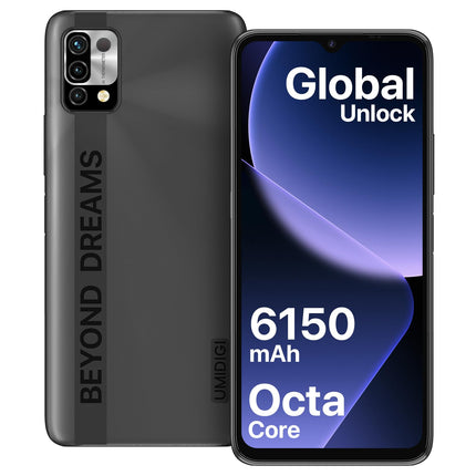 UMIDIGI nutitelefon ilma lepinguta, 3GB+64GB mobiiltelefon soodne, 6150mAh aku, mobiiltelefon ilma lepinguta, 6,53" HD+ ekraan, kaheksatuumaline, 16MP+8MP, 3 kaardipesa, kahe SIM-kaardiga 4G mobiiltelefon/OTG (must)