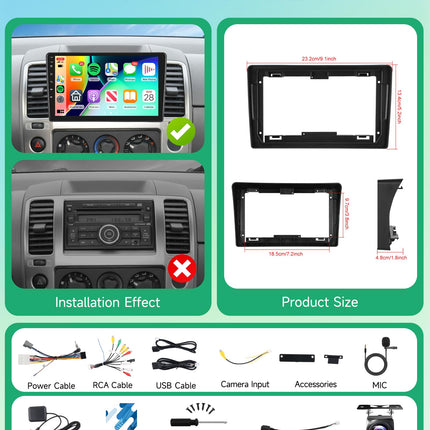 2G+64G juhtmevaba Carplay Android autoraadio 2 DIN Nissan Navara 2006-2014 9-tollise puutetundliku ekraaniga autoraadio juhtmevaba Android automaatse navigatsiooniga GPS WiFi peegliühendusega Bluetooth FM/RDS USB/EQ/SWC tahavaatekaamera