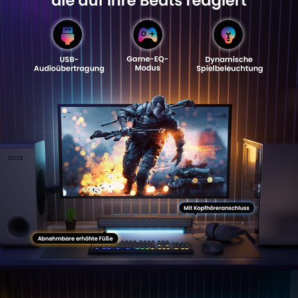 MEREDO heliriba teleritele, subwooferiga, 3.1 kanaliga arvutimängude heliriba, RGB heli sünkroniseerimisvalgus, BT 5.3/HD-ARC/optiline/AUX/USB teleri kõlarid laua-/sülearvuti mängukonsoolidele, kodukino