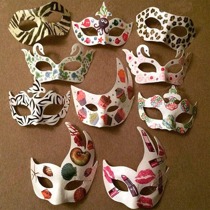 12 valget maski, kassimask, maskid maalimiseks, värvimata tühi pabermask, rebasemask, karneval, pidu, maskiballi pidu, halloween, karneval, cosplay, isetegemise maalimine, innovatsioon
