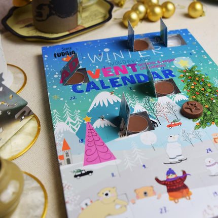 SUPER FUDGiO Vegan Advent Calendar with ORGANIC Chocolate | ORGANIC Christmas Calendar | Snack Calendar for 2024 | 100g