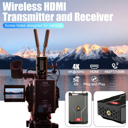 Wireless HDMI 4K, Wireless HDMI Transmitter and Receiver, 150 m (492 ft) HDMI Extender Kit, 5GHz 4K@30Hz for streaming from DSLR, laptop, Netflix, YouTube, PS4 to TV/Projector