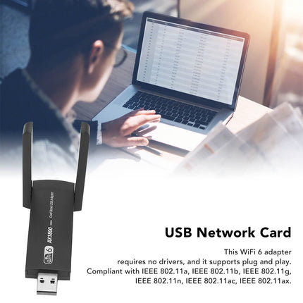 USB-võrgukaart, USB3.0 2,4 GHz kuni 5,0 GHz WiFi 6 adapter, kiire 1800 Mbps kahesageduslik ühendus, tugi AX1800 Mbps MU MIMO WiFi adapter arvutile, lauaarvutile ja sülearvutile