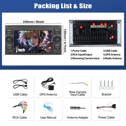 [4+64G] SIXWIN Android 13 autoraadio Ford C-Max/Galaxy/Connect/Fiesta/S-Max mudelitele koos Carplay/Android Auto/Mirrorlinkiga, 7-tolline mahtuvuslik puuteekraan WiFi, GPS, FM, Bluetooth