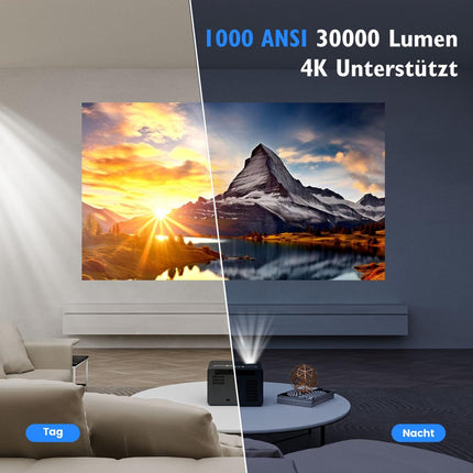 4K projektor Netflixiga, 30000 luumenit, 1000 ANSI projektor, autofookus/trapetsikorrektsioon, päevavalgusprojektor, õues kasutamiseks, WiFi6, Bluetooth, 1080P Full HD projektor, kodukino, LED-projektor Androidile, YouTube/Prime Video