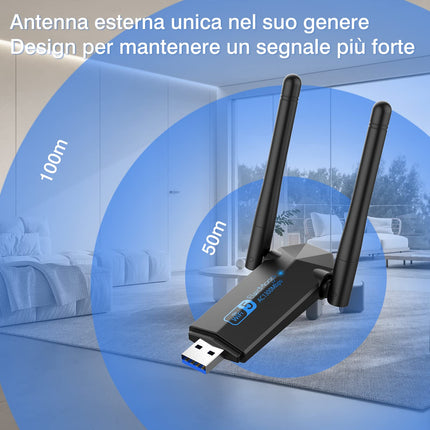 USB WiFi-pulk, ElecMoga 1300Mbps USB 3.0 WiFi-adapter 2.4GHz/5.8GHz kahesageduslik internet 2 x 5dBi antenniga arvuti/lauaarvuti/sülearvuti jaoks, ühildub Windows 11/10/8/7/Vista/XP ja Mac OS-iga
