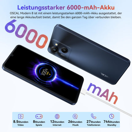 OSCAL Modern 8 nutitelefon ilma lepinguta 16GB+128GB/1TB, 90Hz 6.75" HD+ IPS Android telefon 2Ghz, 50MP+8MP nutitelefon, 6000mAh/18W kiirlaadimine/OTG, näotuvastus/sõrmejäljetuvastus, 5G WiFi/BT5.0 - must