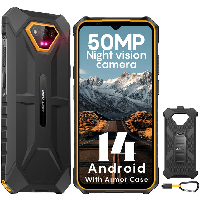 Ulefone Armor X13 õues kasutatav nutitelefon 50MP+24MP öönägemisega 12GB + 64GB/256GB SD, kaheksatuumaline 6320mAh 6.52'' Android 14 IP68 mobiiltelefon ilma lepinguta 4G kahe SIM-kaardiga sõrmejäljelugeja NFC GPS - 2-aastane garantii oranž