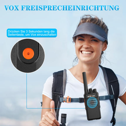 HESENATE HT66 Walkie Talkie, litsentsivaba PMR446 raadio, pikamaa Woki Toki pihuraadio 16 kanaliga raadiokomplekt, professionaalne Walkie Talkie skaneerimise VOX kõrvaklappidega (must, 4 tk komplekt)