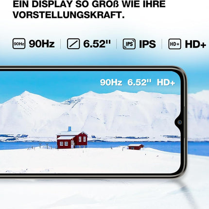 AGM üliõhuke lepinguta nutitelefon, Android 13 mobiiltelefon, 16(8+8) GB + 128 GB (TF 256GB), 50 MP kaamera + 2 MP mikrokaamera, 6,52" HD+, 4900 mAh aku, 4G kahe SIM-kaardiga mobiiltelefon, tumehall
