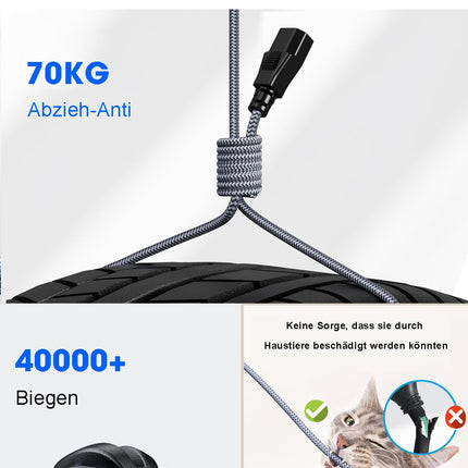 Goalfish 3-kontaktiline toitekaabel, 3,0 m nailonist punutud universaalne toitekaabel (CEE 7/7 kuni C13) VDE sertifikaadiga monitoride, arvutite, printerite, skannerite, telerite, ekraanide, projektorite ja muude seadmete jaoks - hall