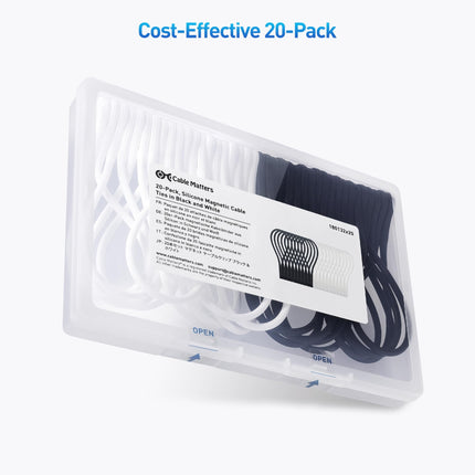 Cable Matters 20-pack magnetic cable ties made of silicone (magnetic cable ties, magnetic cable ties/cable organizer) in black and white