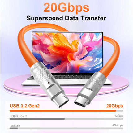 Thzzhnno Liquid Silicone USB 3.2 Gen2 20Gbps Cable 1.5M, Soft Chubby USB C to USB C 4K@60Hz Video PD 100W Type C for Thunderbolt 3, iPad/iPhone 15/Pro, MacBook, Galaxy (Orange)