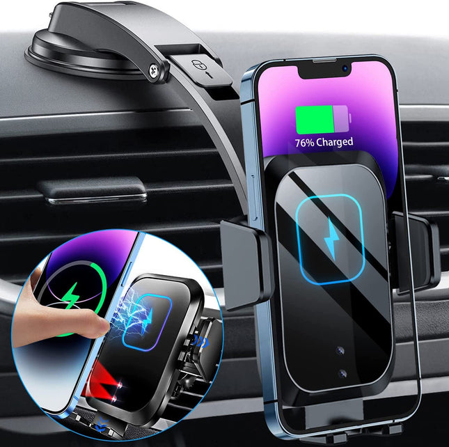 Blsyetec autotelefoni hoidik laadimisfunktsiooniga 15W juhtmevaba laadijaga Auto Qi induktsiooni iminapaga hoidik ja 360° ventilatsiooniklamber, ühildub iPhone 16/15/14/13/12 Pro/11, Samsung S25/S24 Note10-ga