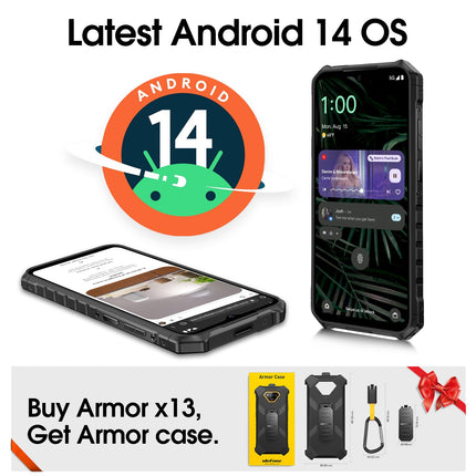 Ulefone Armor X13 õues kasutatav nutitelefon 50MP+24MP öönägemisega 12GB + 64GB/256GB SD, kaheksatuumaline 6320mAh 6.52'' Android 14 IP68 mobiiltelefon ilma lepinguta 4G kahe SIM-kaardiga sõrmejäljelugeja NFC GPS - 2-aastane garantii oranž
