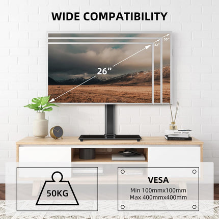 Suptek pööratav telerialus 26–55-tollistele LED OLED lamedatele ja kumeratele ekraanidele kuni 50 kg, reguleeritava kõrgusega telerialus, telerialus, max VESA 400x400 mm, TS202