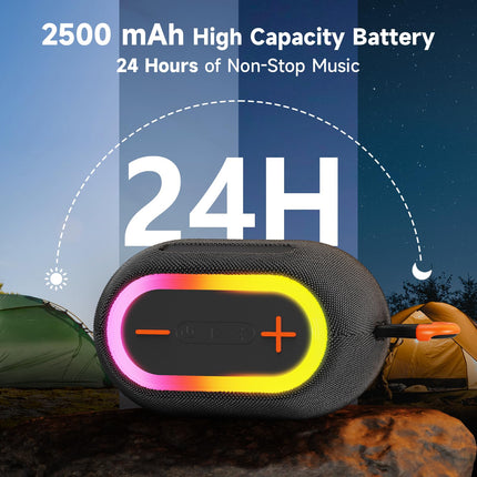 Tisco Portable Bluetooth Speaker with RGB Light - Bluetooth 5.3 Music Box 15 W Speaker, IPX7 Waterproof, 24h Playtime, AUX/TF Card/USB/TWS Pairing - For Outdoor, Party &amp; Travel (Black)