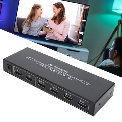 HDMI jaotur 2 sisendit, 4 väljundit, 4K HD lüliti puldiga, 3840 x 2160 kõrge resolutsiooniga, sülearvutitele, mängukonsoolidele, monitoridele, teleritele ja projektoritele (EL pistik)