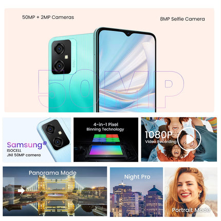OSCAL C70 Android 12 mobiiltelefon ilma lepinguta, kaheksatuumaline 10 GB + 128 GB (2 TB TF laiendusvõimalus), 50 MP + 8 MP kaamera, 6,6-tolline HD+ ekraan, kahe SIM-kaardiga nutitelefon, 5180 mAh aku, näotuvastus ja sõrmejäljelugeja, must