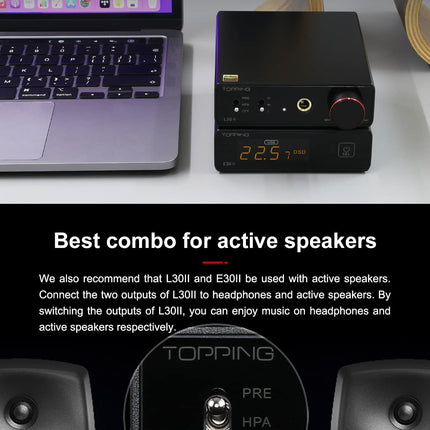 TOPPING L30II NFCA Linear Headphone Amplifier – 6.35 mm Jack 3.5 mm Adapter RCA Input and Output 37 Vpp High Output Voltage Mini HiFi Amp Audio Hi-Res Preamplifier Black