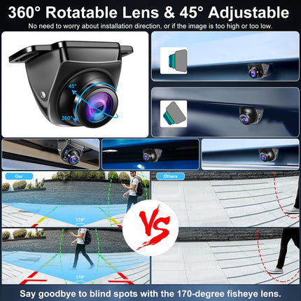 OBEST AHD 1080P tahavaatekaamera, 360° pööratav auto tahavaatekaamera, IP68 veekindel auto tahavaatekaamera universaalne 12V, öine nägemine 170° lainurk veoautodele, autodele, maasturitele, haagissuvilatele, kaubikutele, pikapidele
