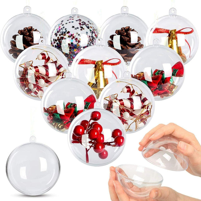 AGM 20 Pieces 8 cm Transparent Christmas Tree Balls, Plastic Balls DIY Fillable Craft Balls, Plastic Balls Ornaments for Christmas New Year, Winter Theme Decorations Balls
