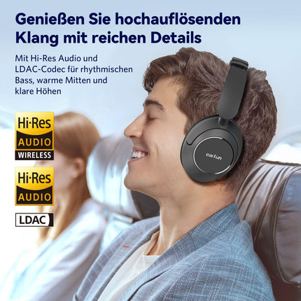 EarFun Wave Pro kõrvaklapid, juhtmevabad Bluetooth-kõrvaklapid, hübriidne aktiivne mürasummutus, kõrglahutusega heli, LDAC, 80-tunnine aku, mugav sobivus, 5 mikrofoni, kristallselged kõned, Bluetooth Multipoint, ekvalaiser rakenduses
