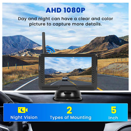 Inefala AHD juhtmevaba tahavaatekaamera, 5-tolline IPS HD monitor, IP69 veekindel, öine nägemine, 120° lainurk, tagurduskaamera väikestele autodele, DC 12V