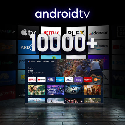 TuTu TUS43UQ1A nutiteler 43-tolline (108 cm) 4K UHD LED-teler Android-teler WiFi, HDR, kolmekordse tuuneriga DVB-C/S/S2/T/T2, Bluetooth, Prime Video, Netflix, YouTube, DAZN, Disney+
