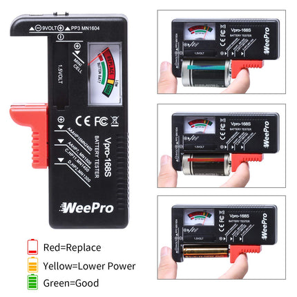 WeePro Battery Tester, Universal Battery Tester Small Battery Tester for AAA AA CD 9V 1.5V Button Cell - Battery Tester for Household Batteries