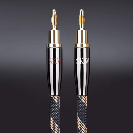 SKW Single Audiophile Speaker Cable, Interchangeable Banana Plug Cable, Gold-Plated Connector, Nylon Braid, HiFi Quality Cable (1 Cable for 1 Speaker, 1.5M)