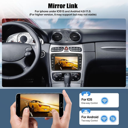 2 GB + 64 GB RAM-iga CAMECHO Android 13 autoraadio navigatsiooniga Mercedes Benz C, CLK, G-klassi W203, W209, W463, Viano, Vito, W639 autodele, kahe DIN-raadio 7-tollise ekraaniga, peegliühendusega RDS/FM Bluetooth+DSP