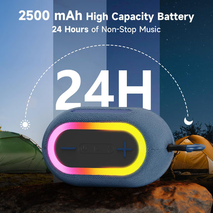 Tisco Portable Bluetooth Speaker with RGB Light - Bluetooth 5.3 Music Box 15 W Speaker, IPX7 Waterproof, 24h Playtime, AUX/TF Card/USB/TWS Pairing - For Outdoor, Party &amp; Travel (Blue)