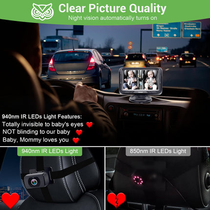 Beebiauto kaamera HD 1080P silmade kaitse selge öise nägemisega - tahapoole suunatud stabiilsusega tagaistme kaamera monitoriga turvatooli reisimiseks - beebiduši kingitused N06