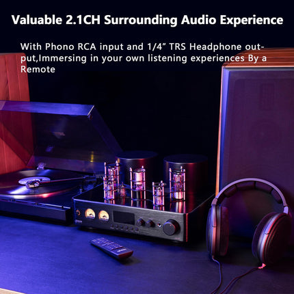 Juson Audio JTA100 200W Vacuum Tube Amplifier Integrated Hybrid With BT 5.0 Optical AUX RCA Phono Input and Headphone Output 2.1CH Class AB HiFi Home Audio for Turntable