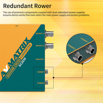 AVMATRIX SC2030 SDI/HDMI cross converter for broadcast and AV post-production applications, video converter with integrated DIP switches or PC via micro USB