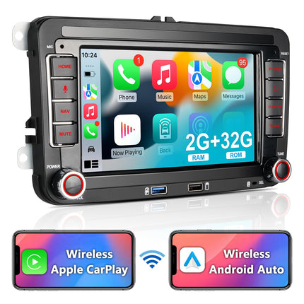 Autoraadio navigatsiooniekraaniga VW T5 Golf 5 6 Polo Sharan Seat Passat Tiguanile, 7-tolline Golfi raadio juhtmevaba Carplay ja Android Auto funktsiooniga, VW Caddy raadio Bluetooth RDS EQ GPS SWC FM WiFi USB, 2+32G